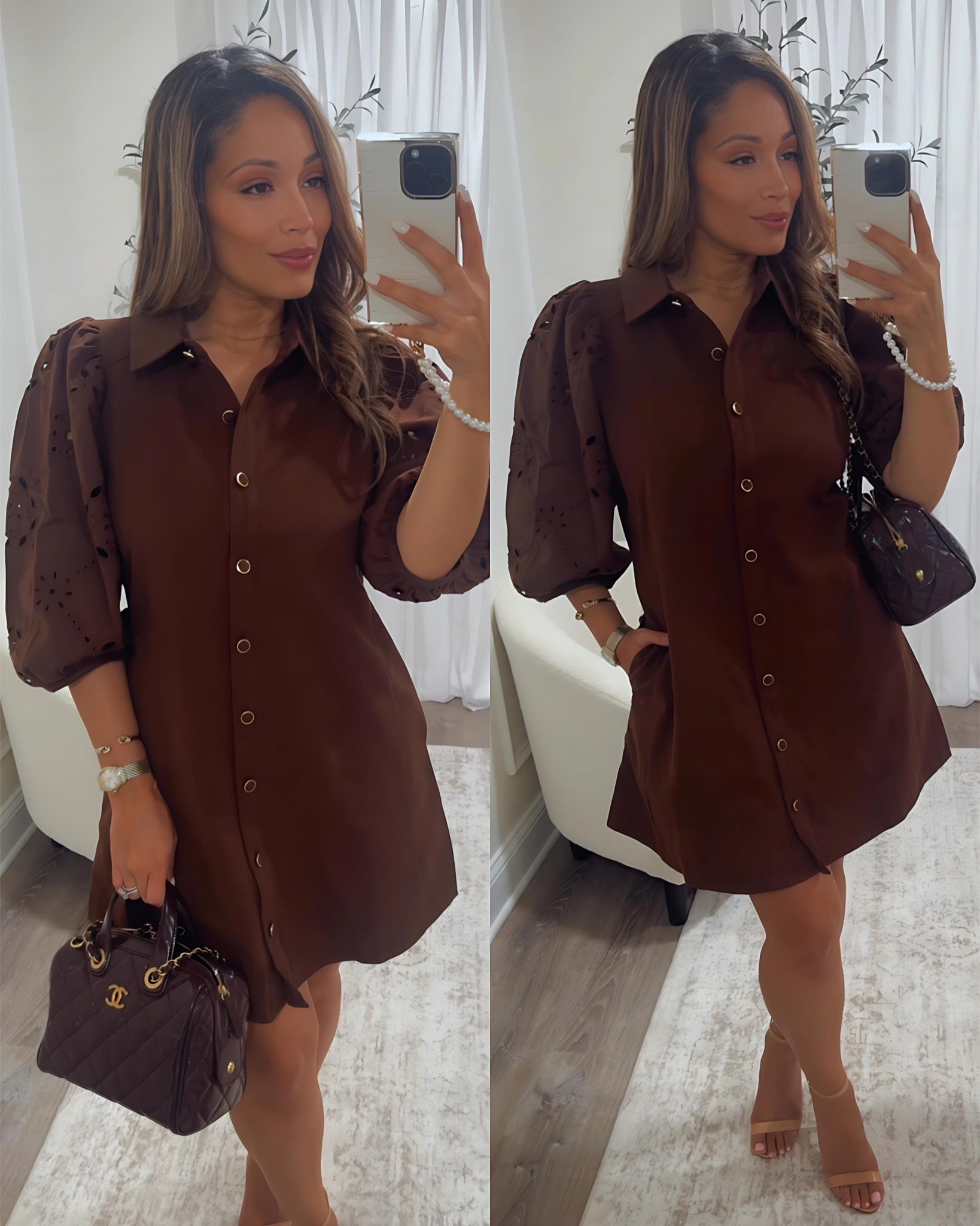 woman's brown fall dress