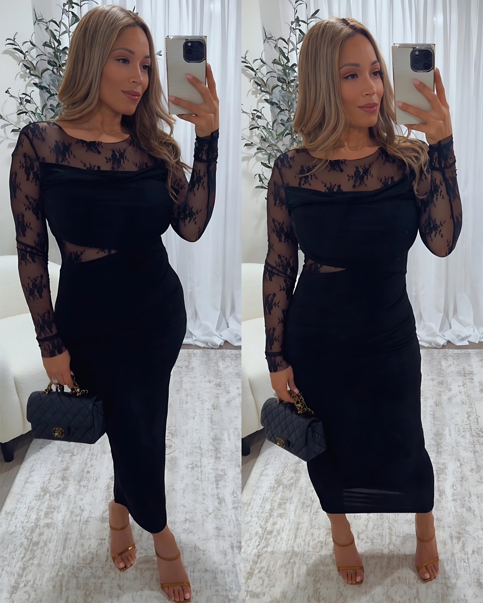 woman's lace black midi dress