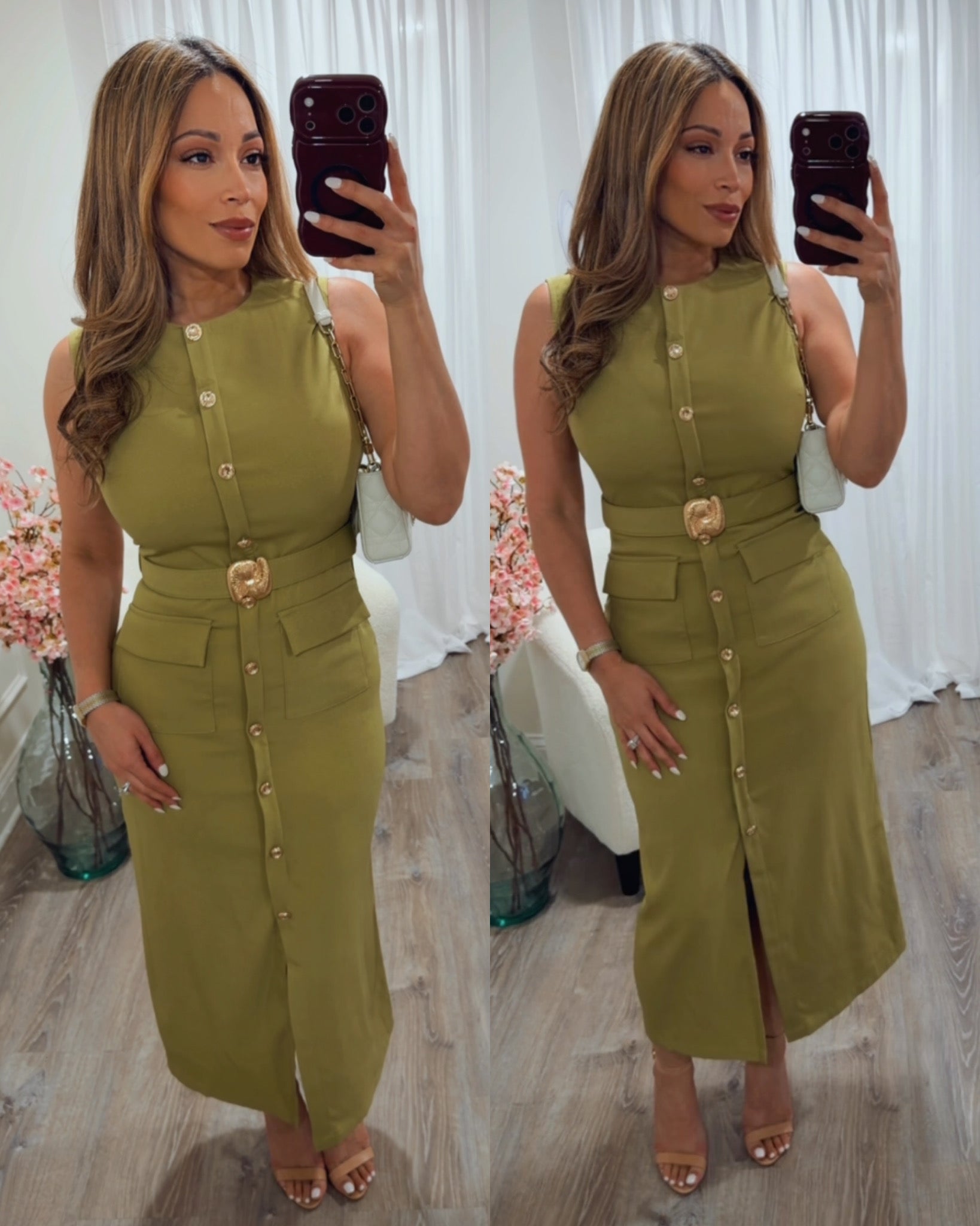 KHLOE BELTED MIDI DRESS