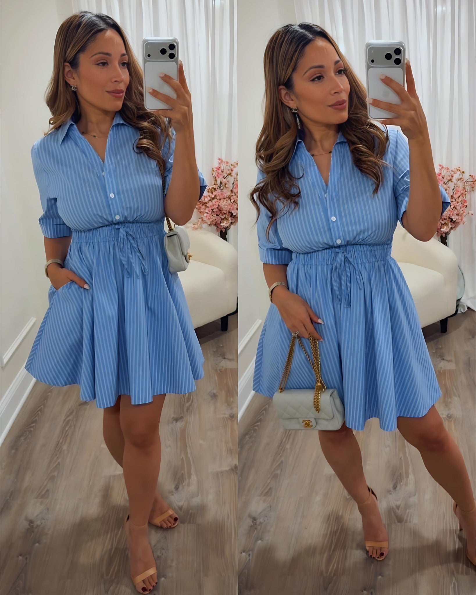 Woman's Striped Blue Mini Dress
