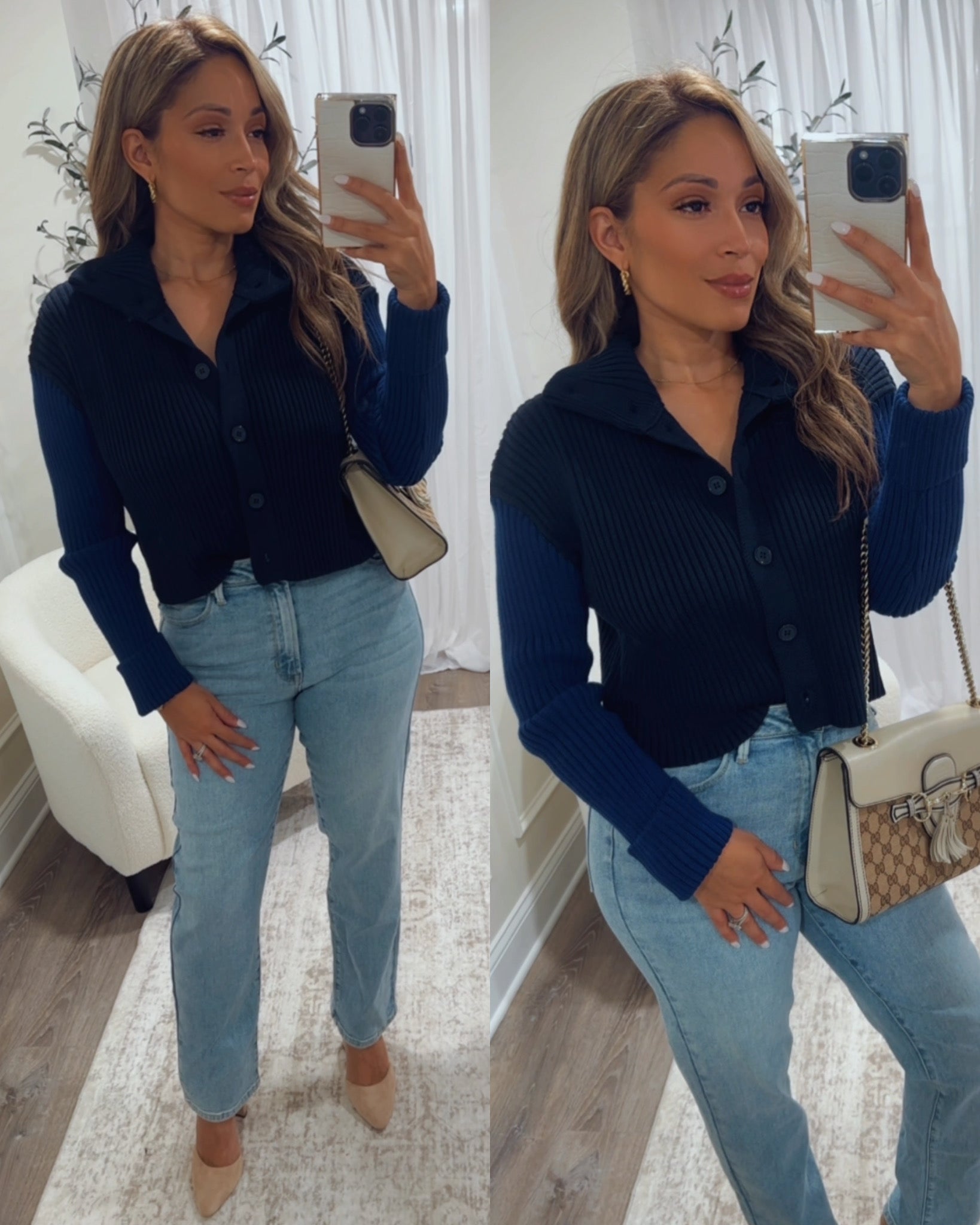 Contrasting Sleeves Sweater Cardigan