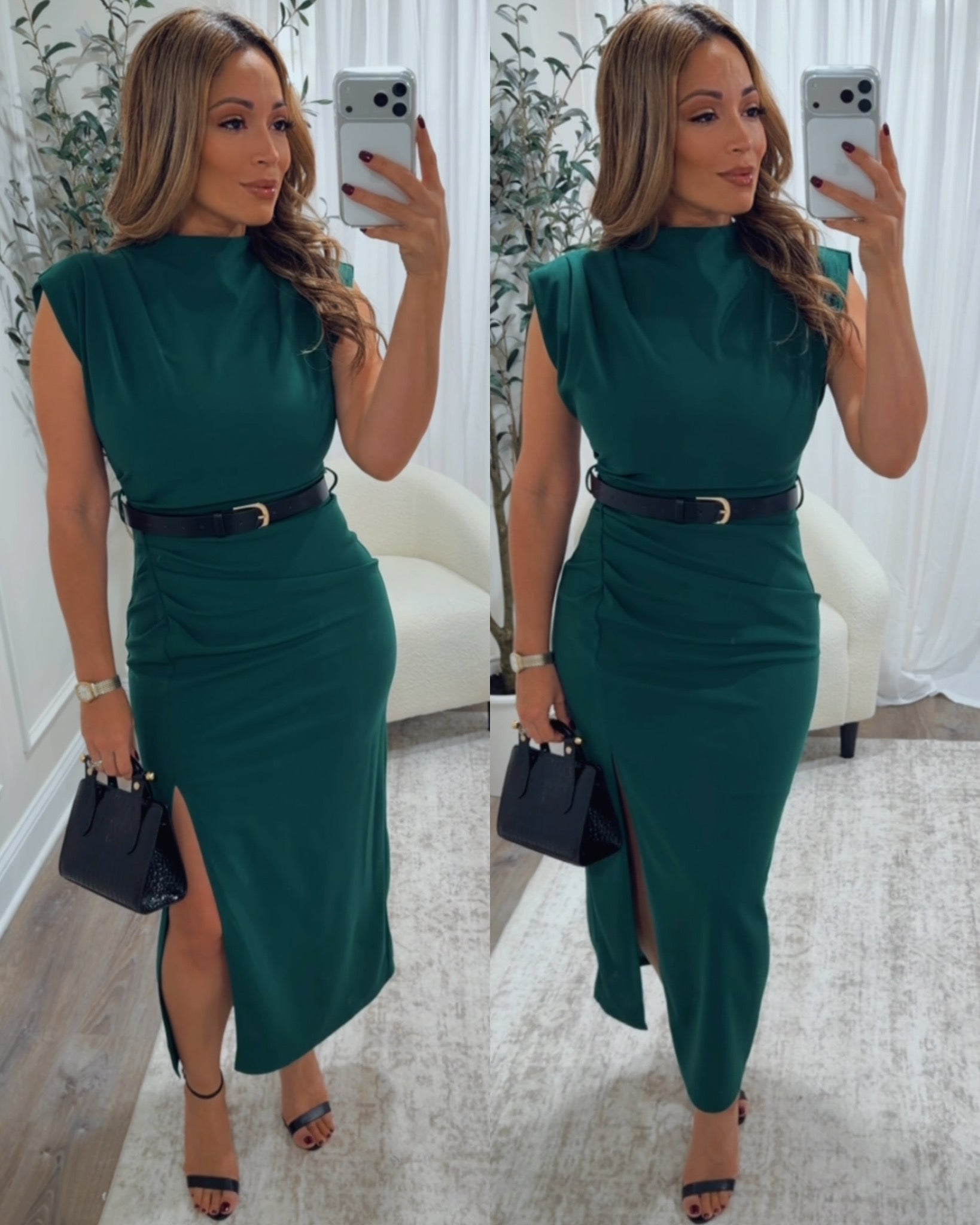 PALMA BELTED MIDI DRESS-GREEN