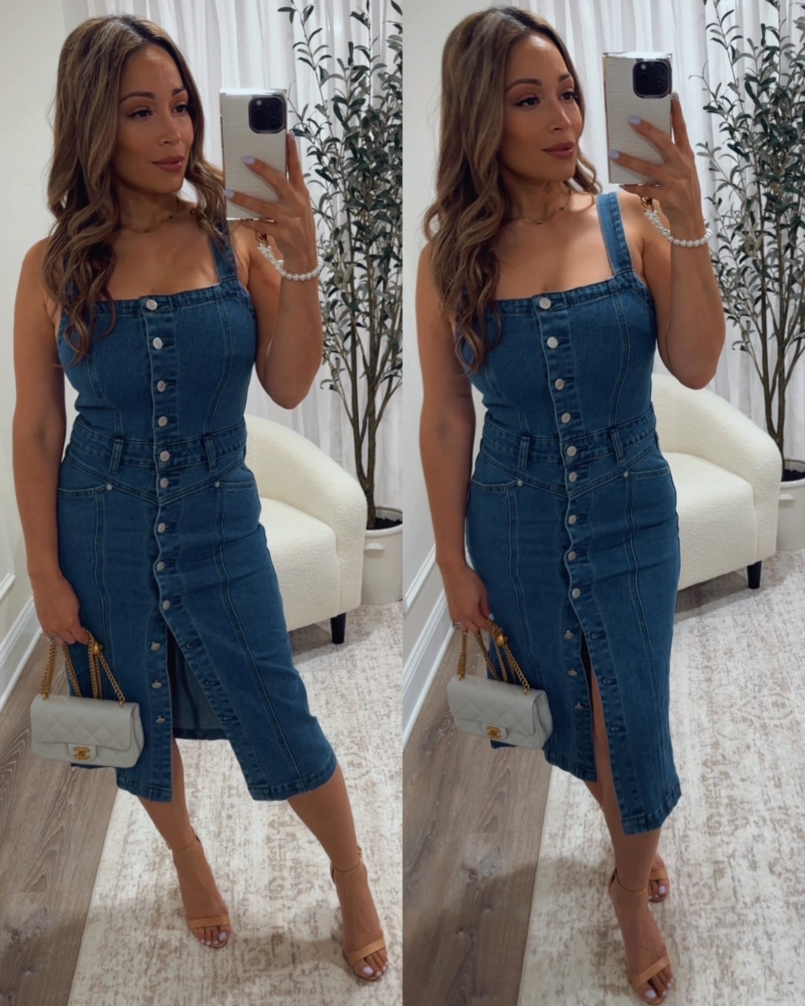 woman's denim midi dress