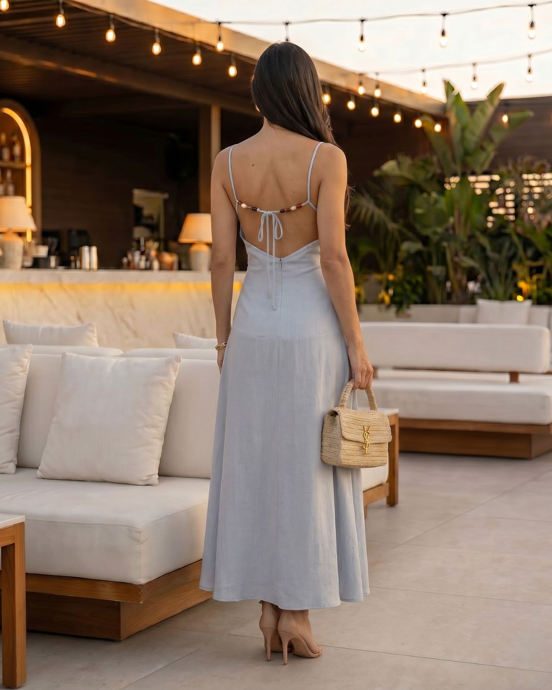 BLUE LILY LINEN MIDI DRESS
