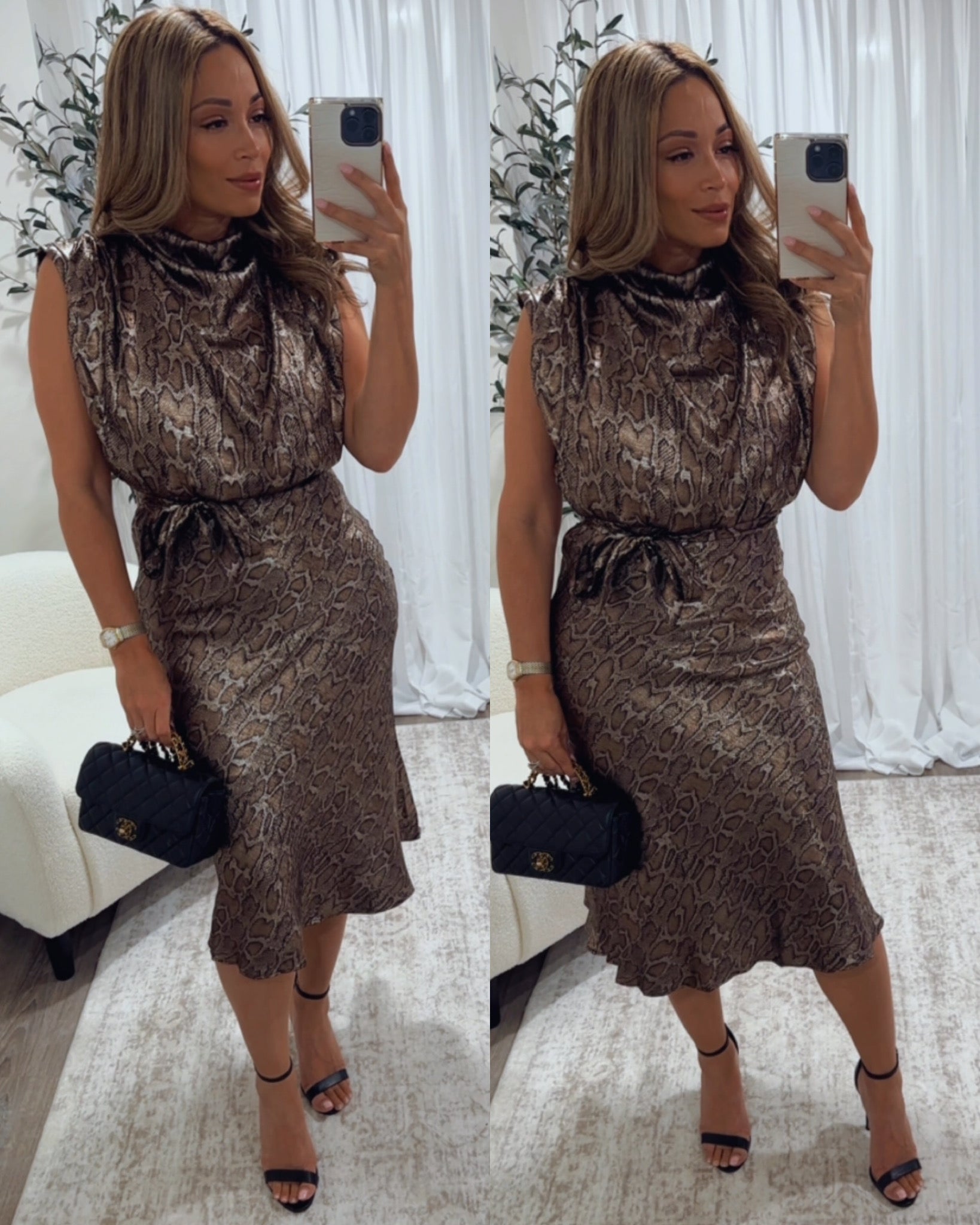 woman's leopard print midi dress