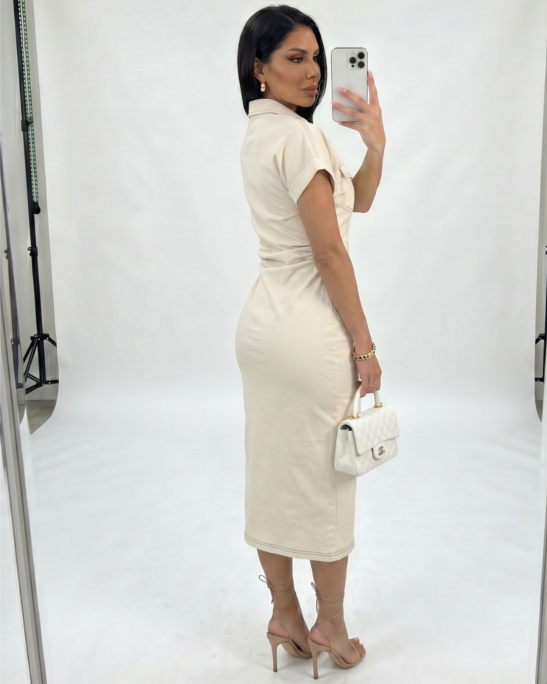 FLOR BUTTON DOWN MIDI DRESS