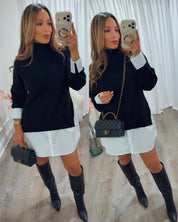 Black Contrast knit sweater dress