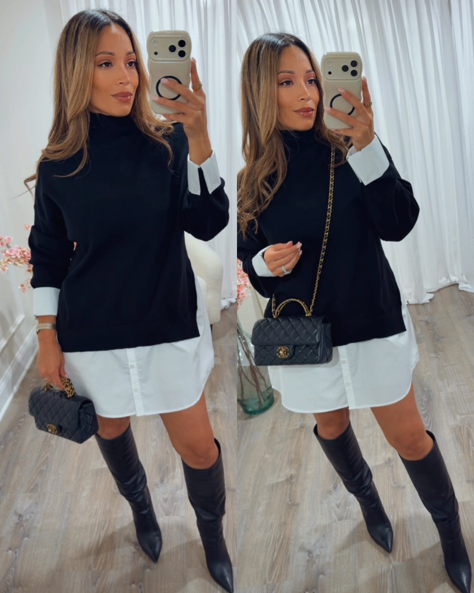 Black Contrast knit sweater dress