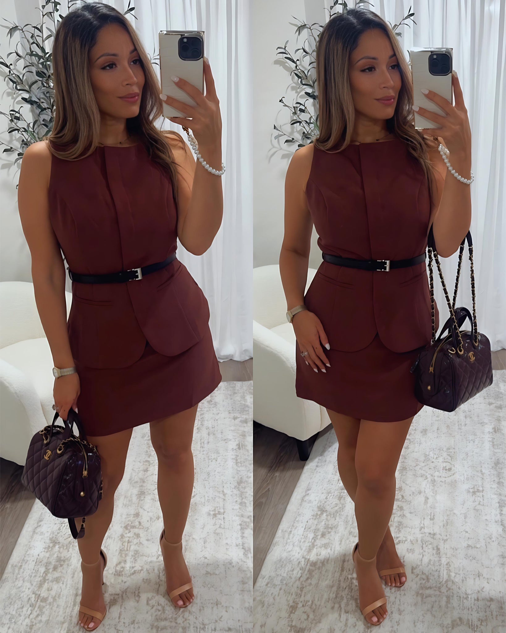 woman's vest belted mini dress