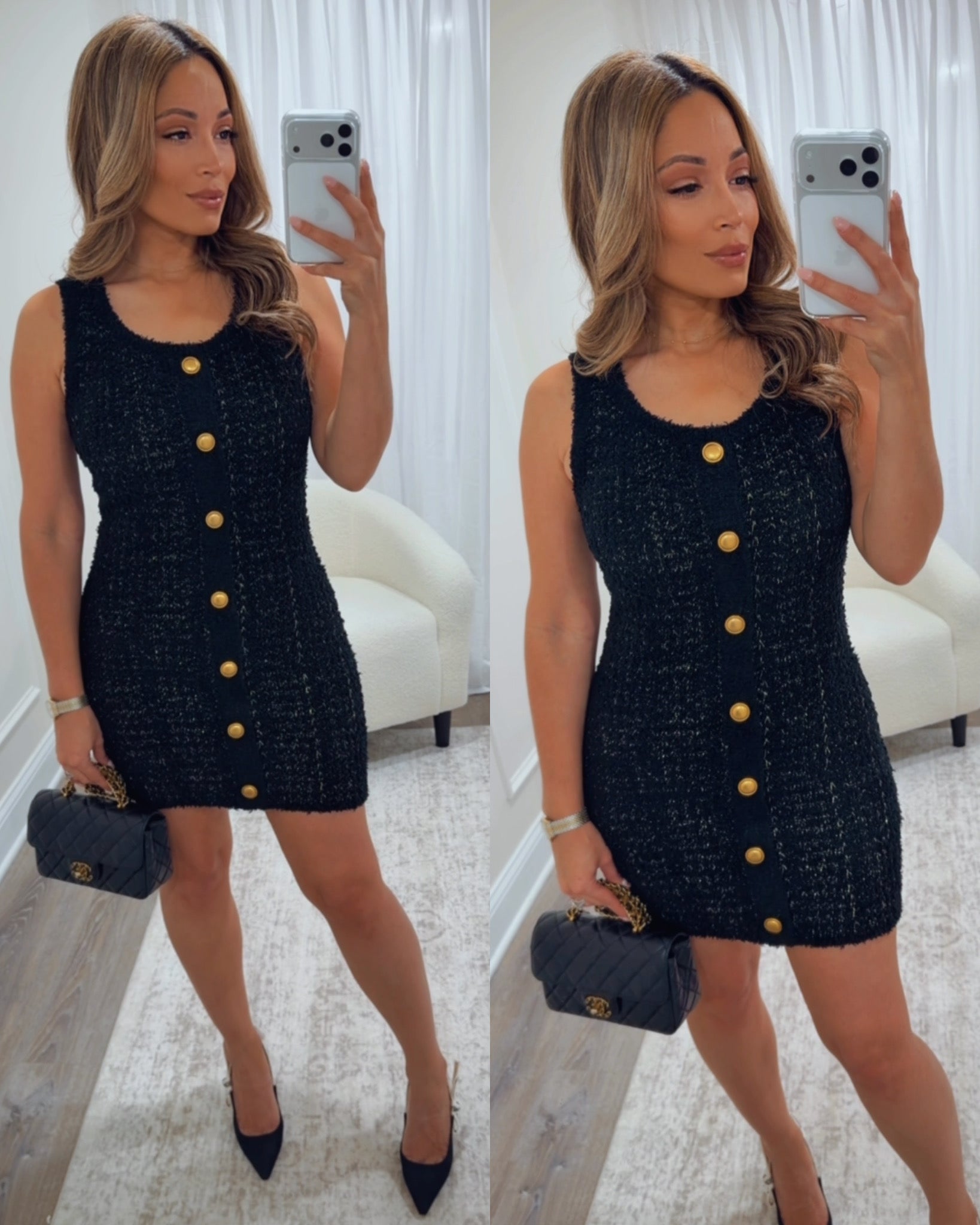 FESTIVE VIBES SWEATER TWEED MINI DRESS