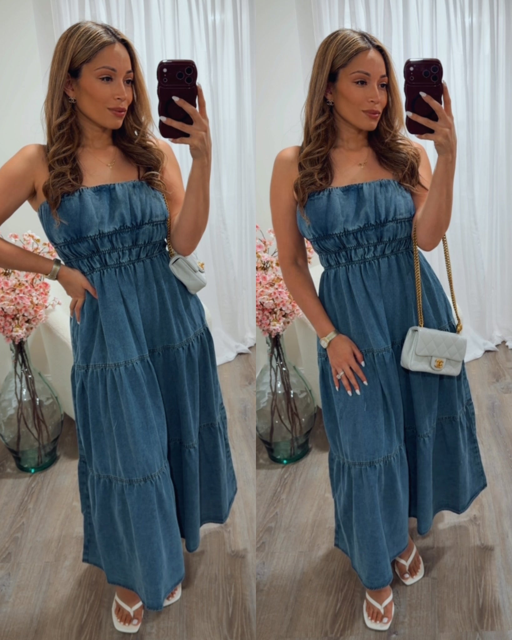 DIANA STRAPLESS DENIM MIDI SUNDRESS