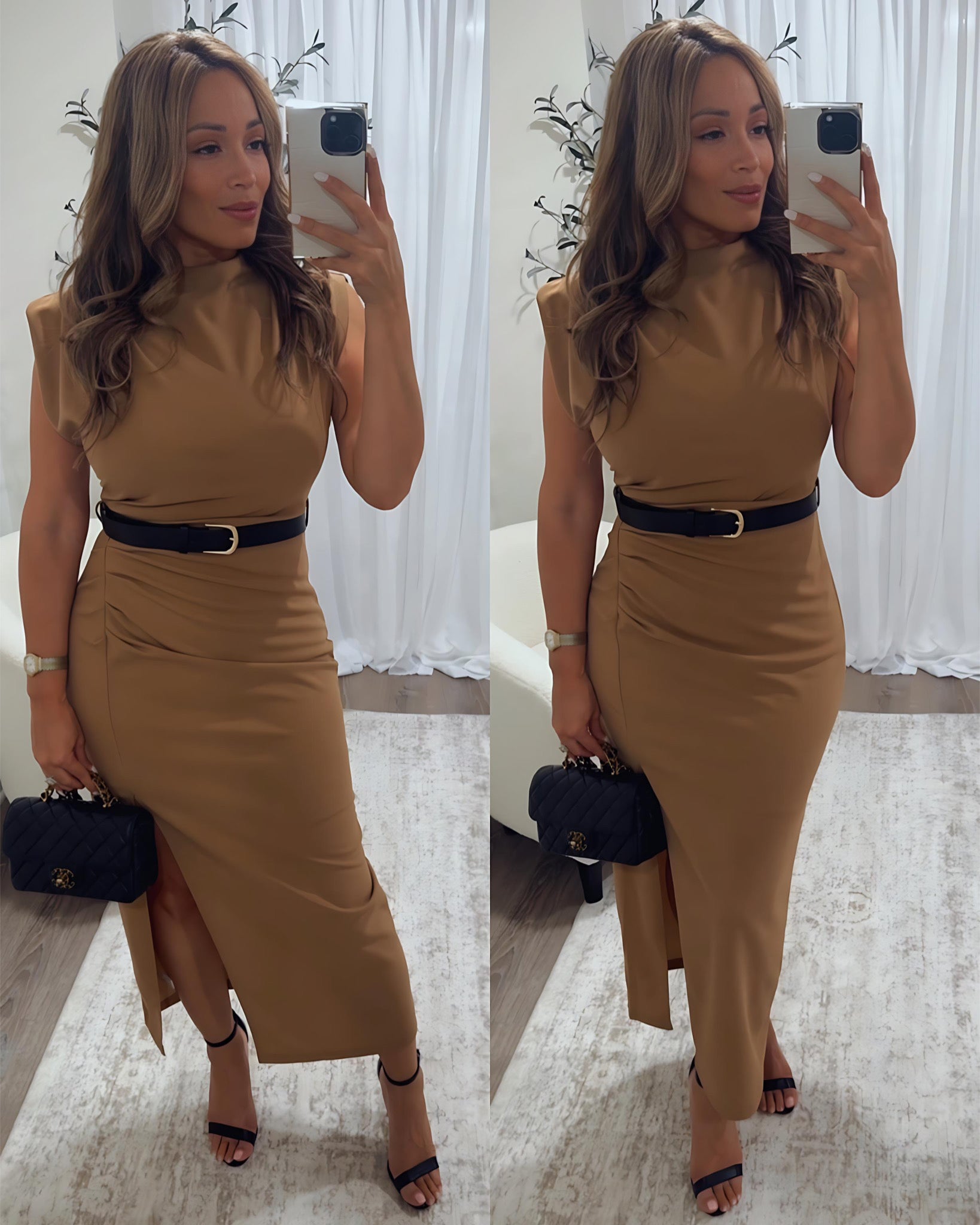 PALMA BELTED MIDI DRESS-MOCHA