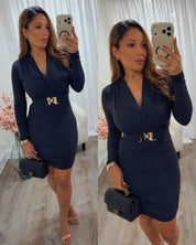 YERIBEL STRIPED BELTED MINI DRESS