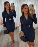 YERIBEL STRIPED BELTED MINI DRESS