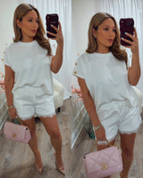 MEKI LUXE GOLD BUTTON SHOULDER KNIT TOP