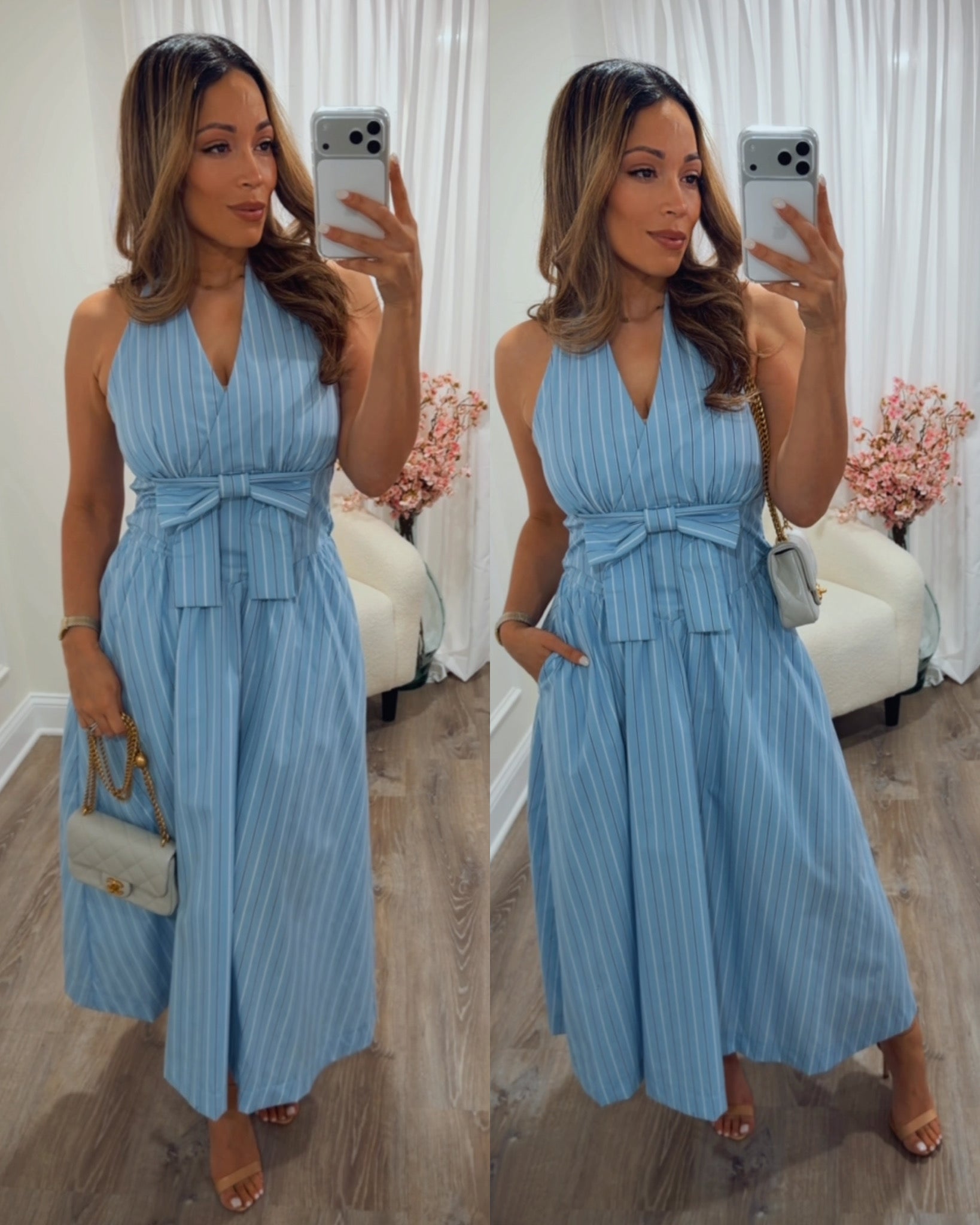 woman's Stripe Halter Midi Dress