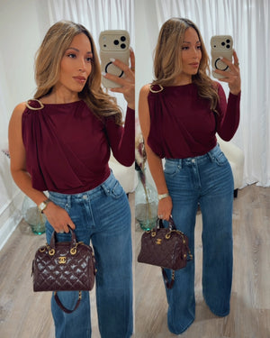 One shoulder plum bodysuit