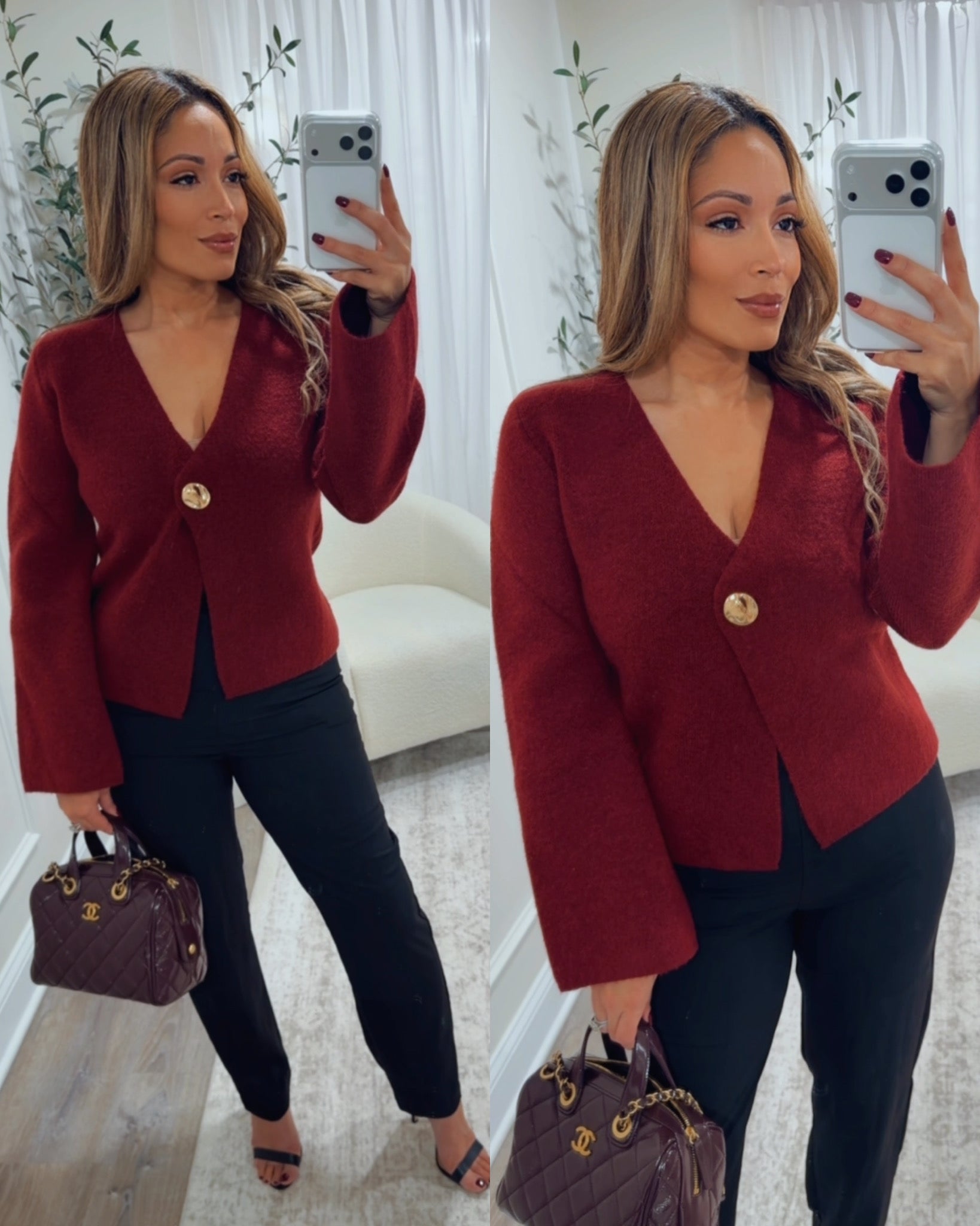 IVIE COZY CARDIGAN SWEATER- WINE