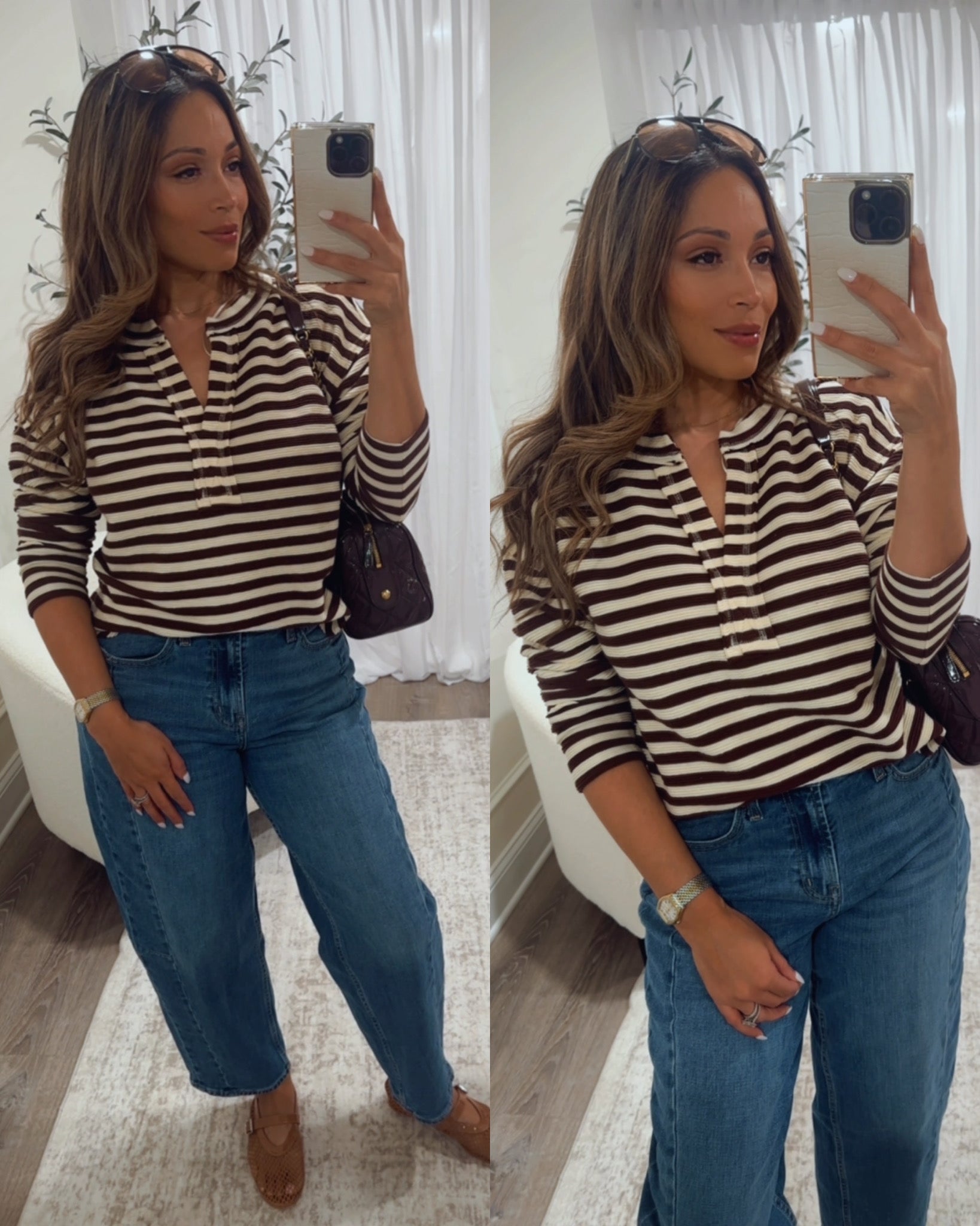 woman's striped long sleeve top