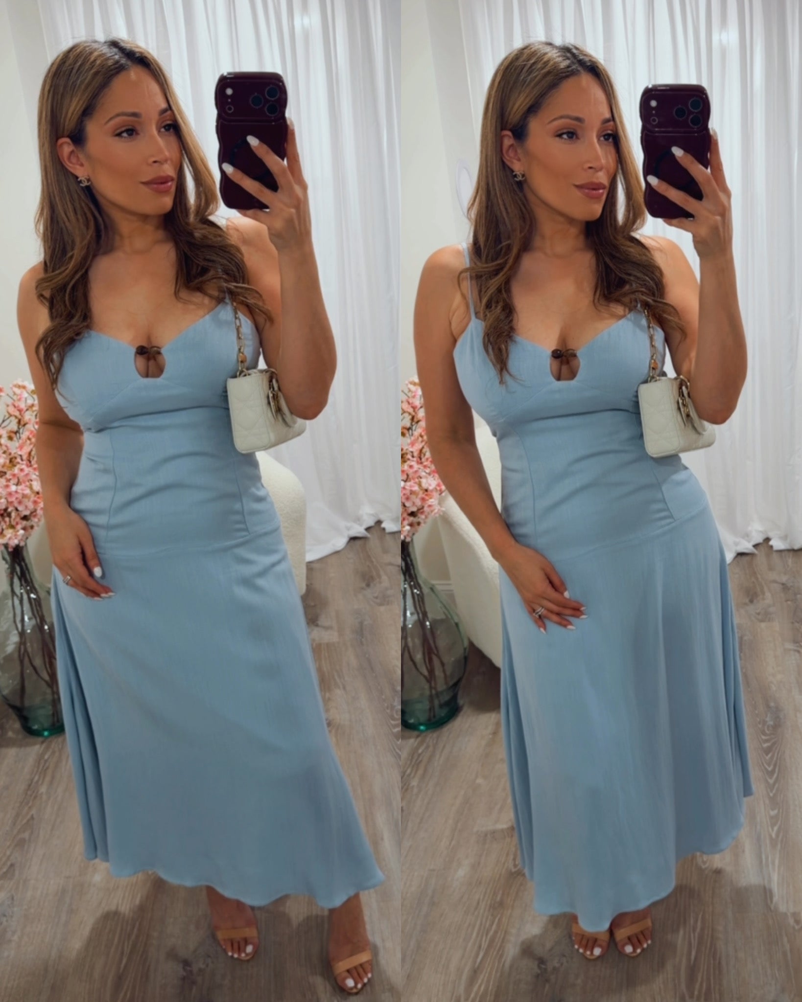 BLUE LILY LINEN MIDI DRESS