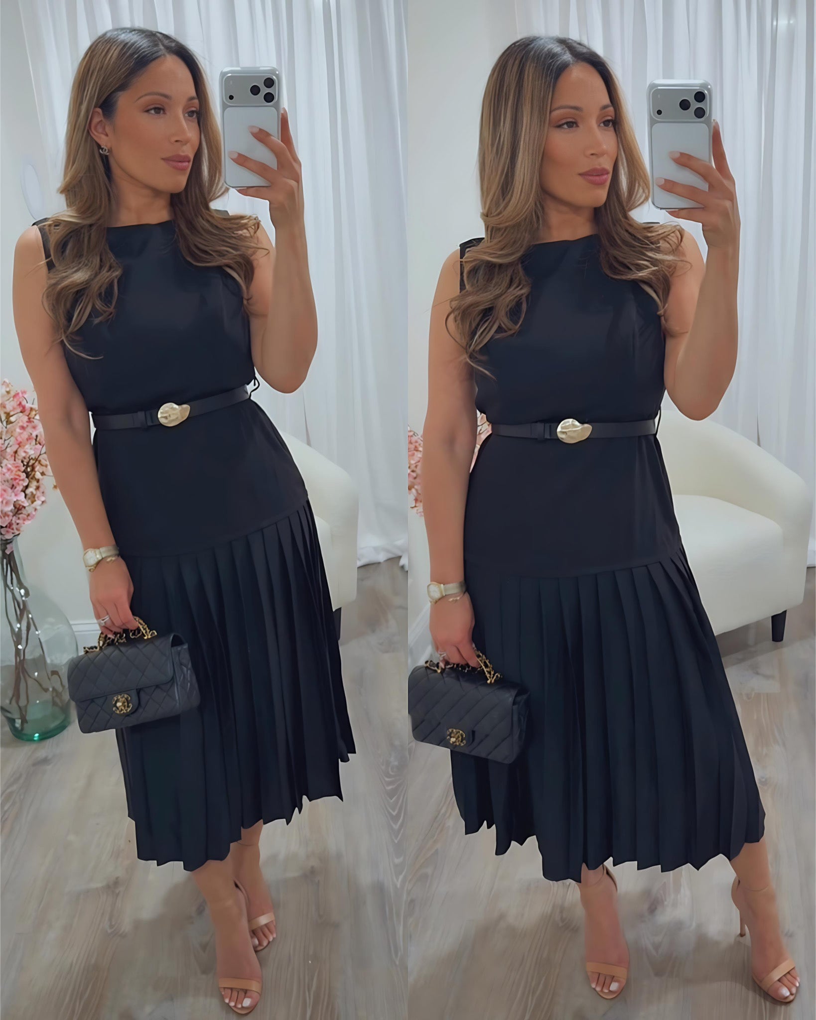 REINA BELTED MIDI DRESS