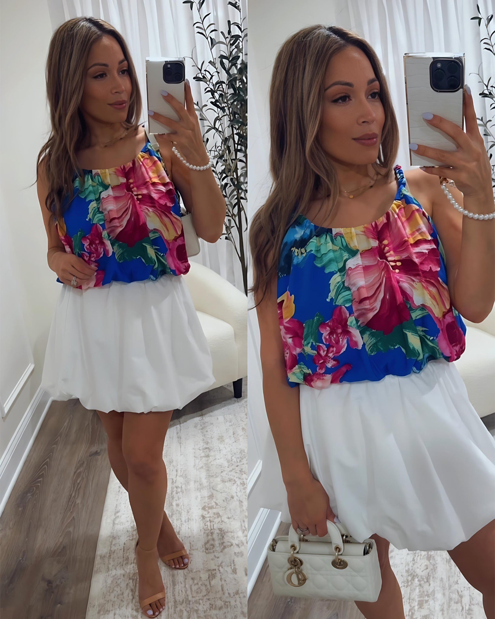 woman's braided strap floral top