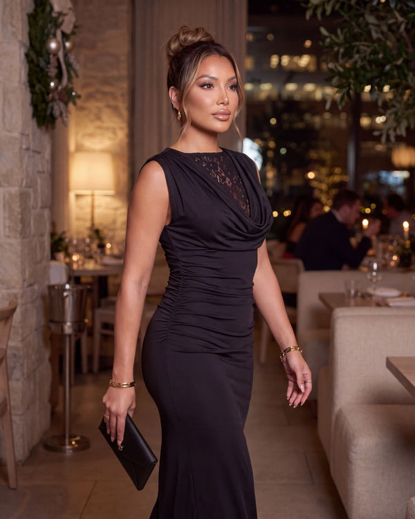 THE ALESSANDRA COWL NECK MIDI DRESS