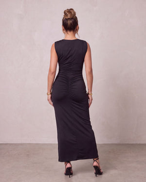 THE ALESSANDRA COWL NECK MIDI DRESS