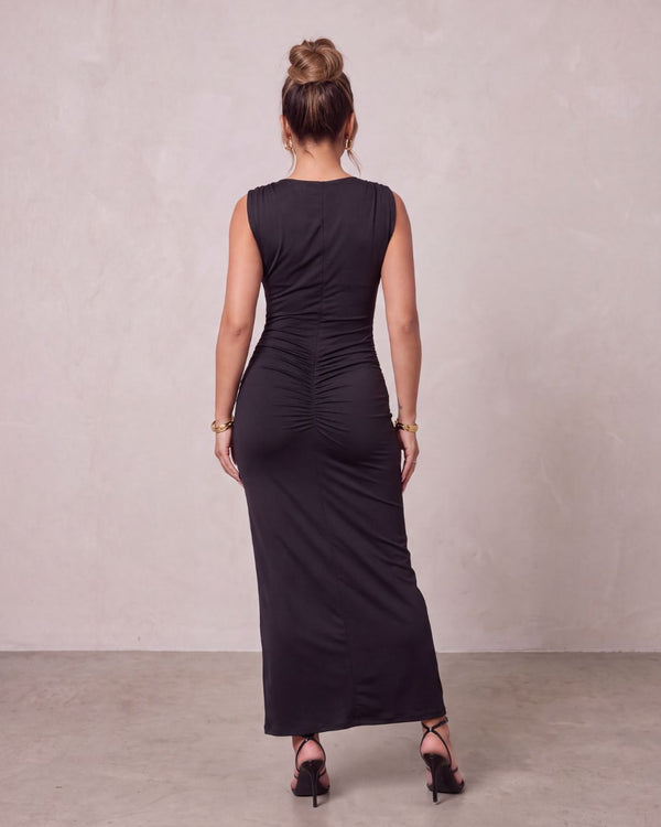 THE ALESSANDRA COWL NECK MIDI DRESS