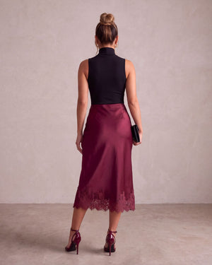 GABRIELA SATIN LACE MIDI SKIRT