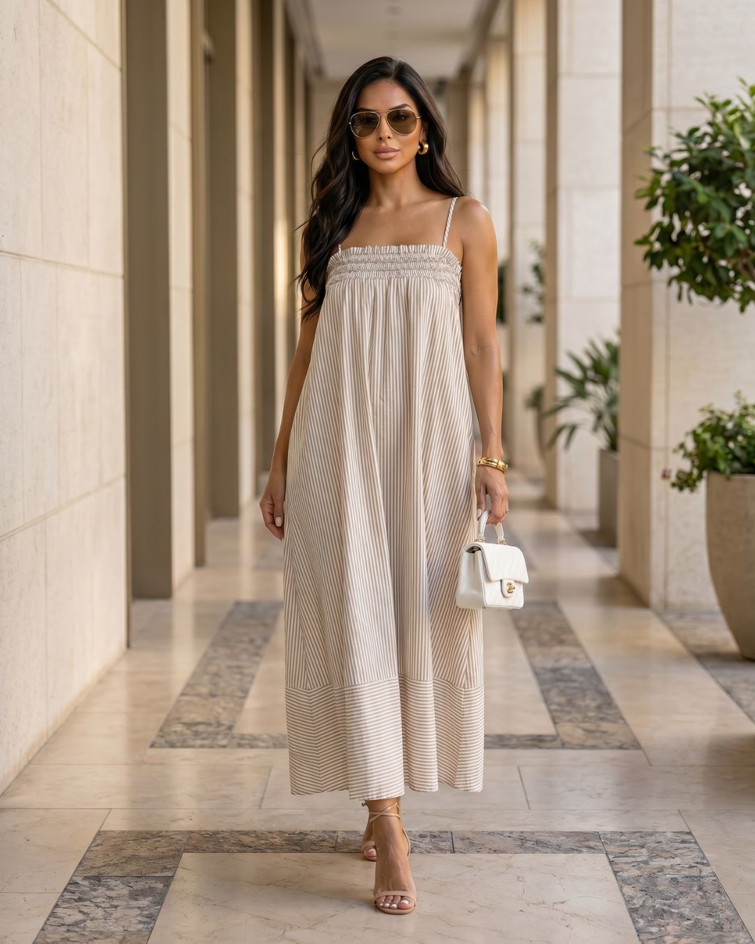 Brown smocked maxi dress