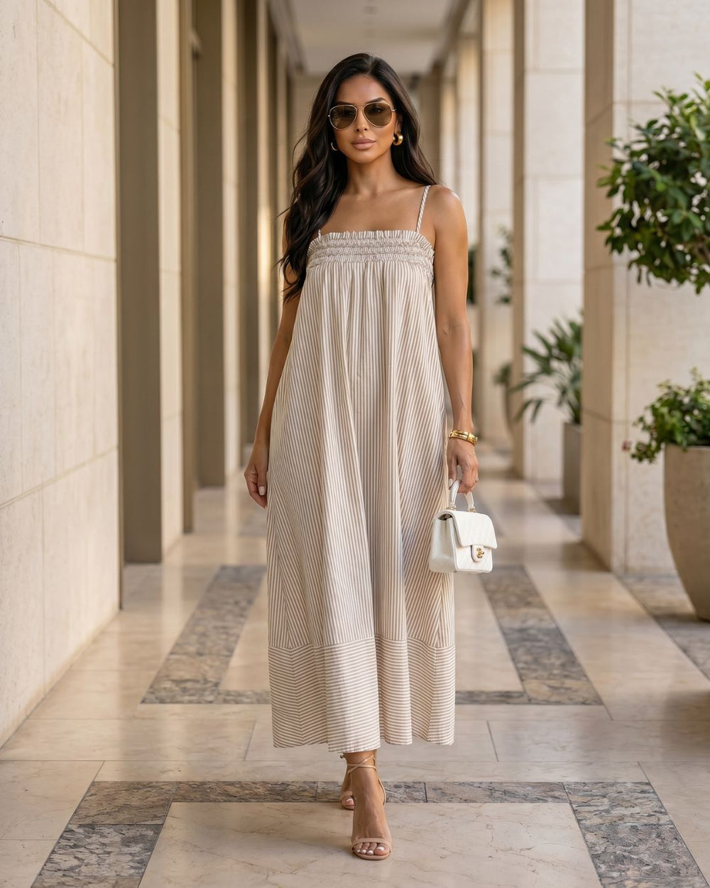 Brown smocked maxi dress