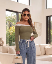LIA LACE TRIM OFF SHOULDER TOP