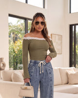 LIA LACE TRIM OFF SHOULDER TOP
