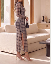 LUNA PLAID MESH MIDI DRESS-SHIPS 9/25