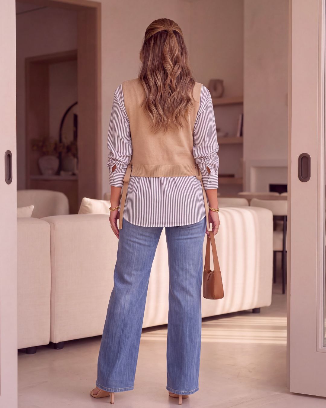 LAYERED SWEATER VEST STRIPE TOP