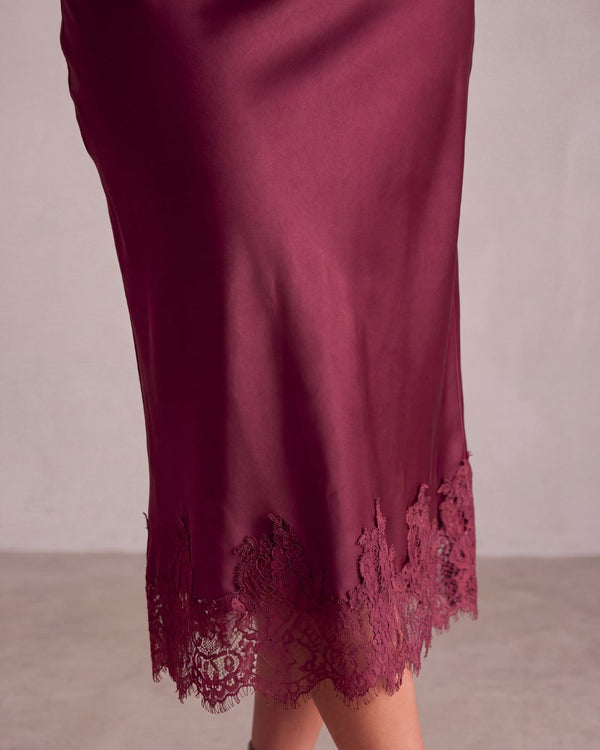 GABRIELA SATIN LACE MIDI SKIRT
