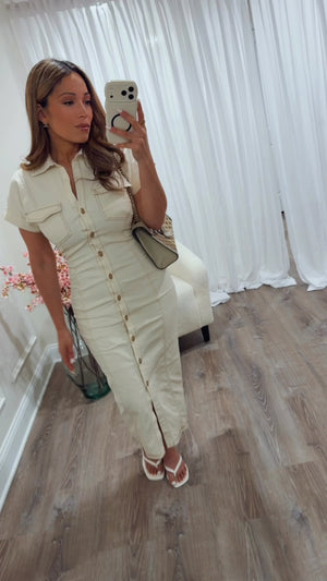 FLOR BUTTON DOWN MIDI DRESS