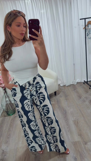 CABO WEEKEND PRINTED PANTS- NAVY