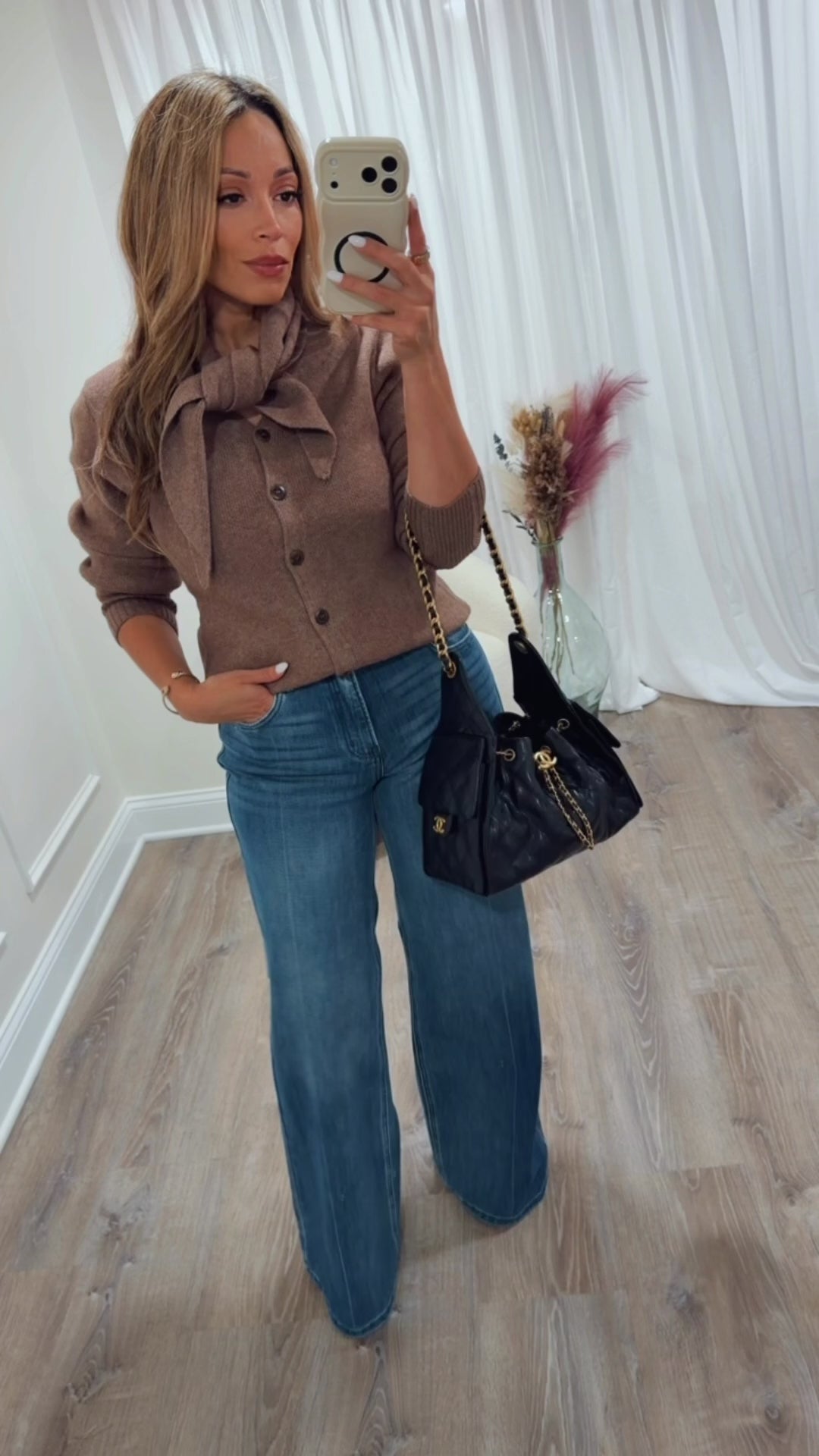 WINE NIGHT SCARF KNIT CARDIGAN-MOCHA
