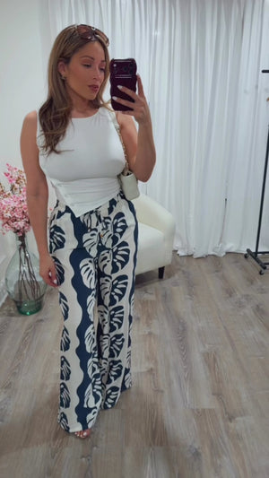 CABO WEEKEND PRINTED PANTS- NAVY