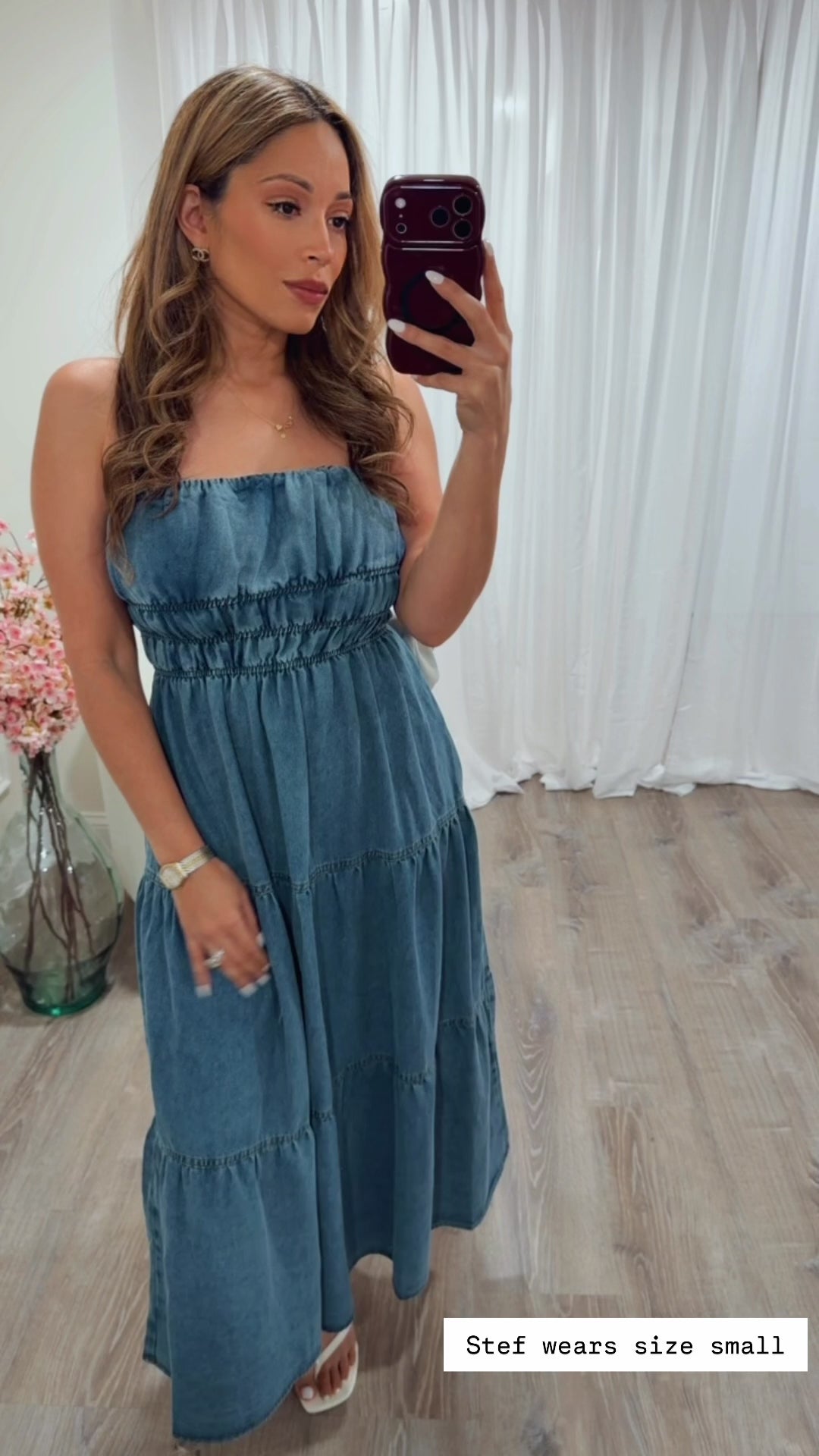 DIANA STRAPLESS DENIM MIDI SUNDRESS
