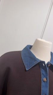 CONTRAST DENIM COLLAR PULLOVER