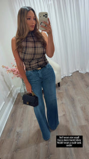 APPLE CIDER PLAID MESH KNIT TOP