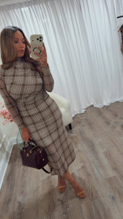 LUNA PLAID MESH MIDI DRESS
