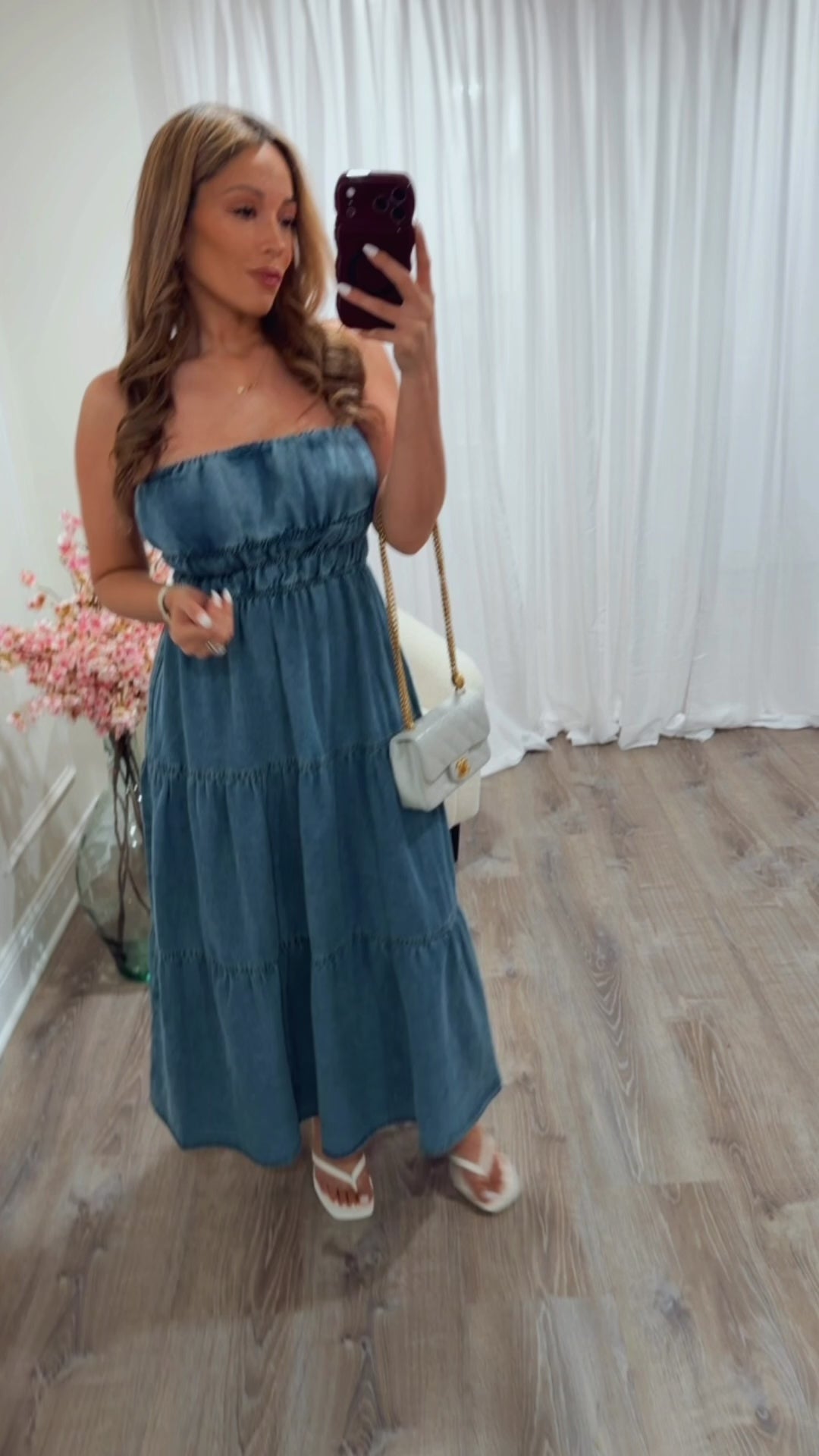 DIANA STRAPLESS DENIM MIDI SUNDRESS